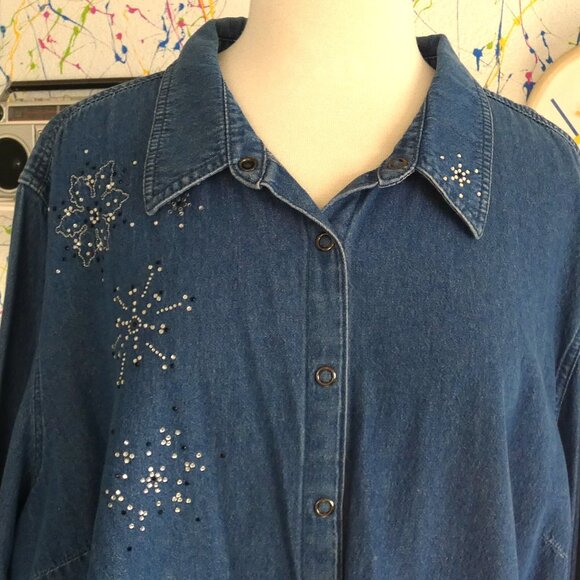 3 for $50💚Liz&Me Denim Snap Up Long Sleeve Top - Picture 2 of 7